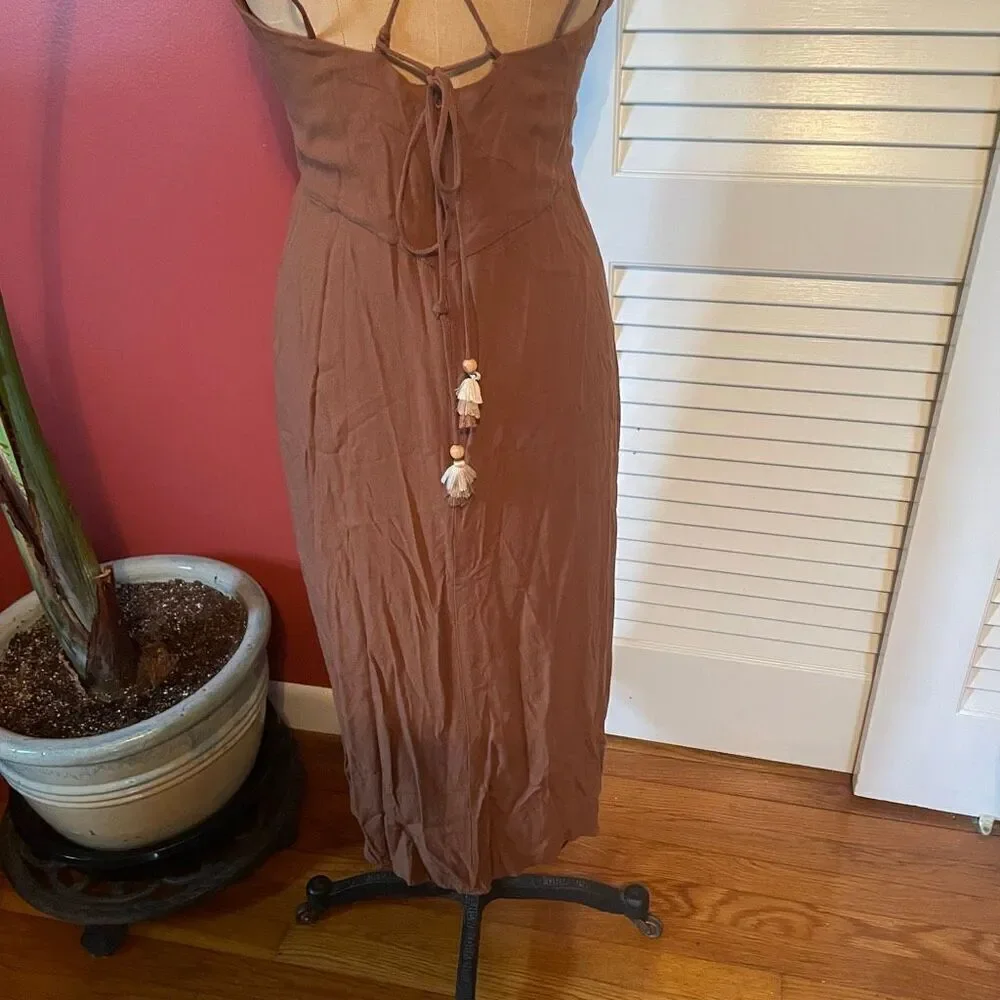 ZARA | brown rustic slip linen blend dress L